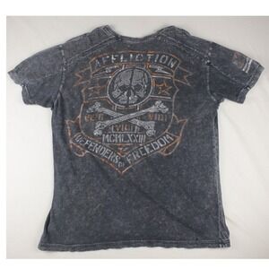 Affliction American Customs Mens XL T Shirt Grey Mineral Wash Skull Graphic USA
